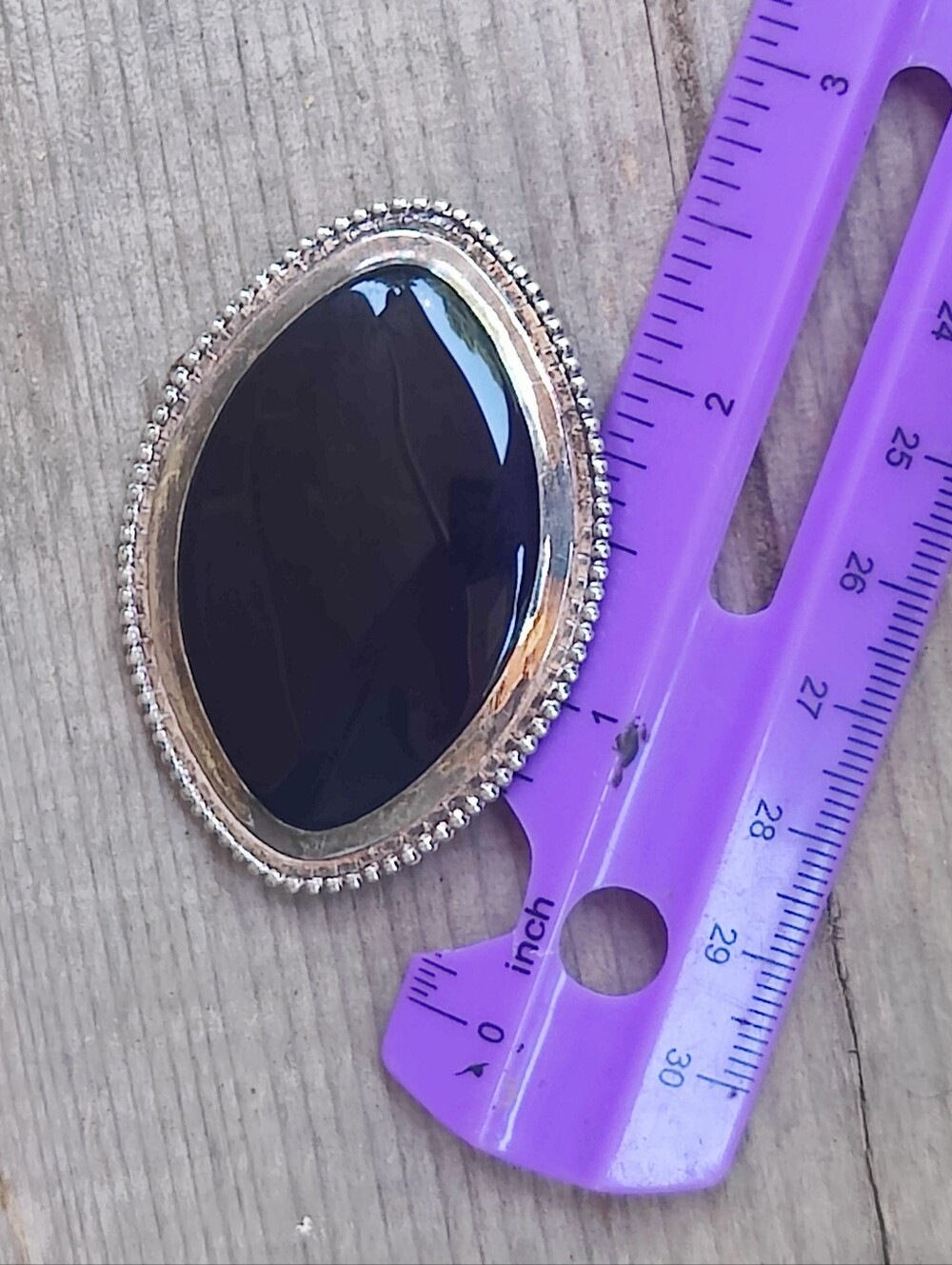 Large Vintage Sterling Onyx Brooch - Picture 6 of 6